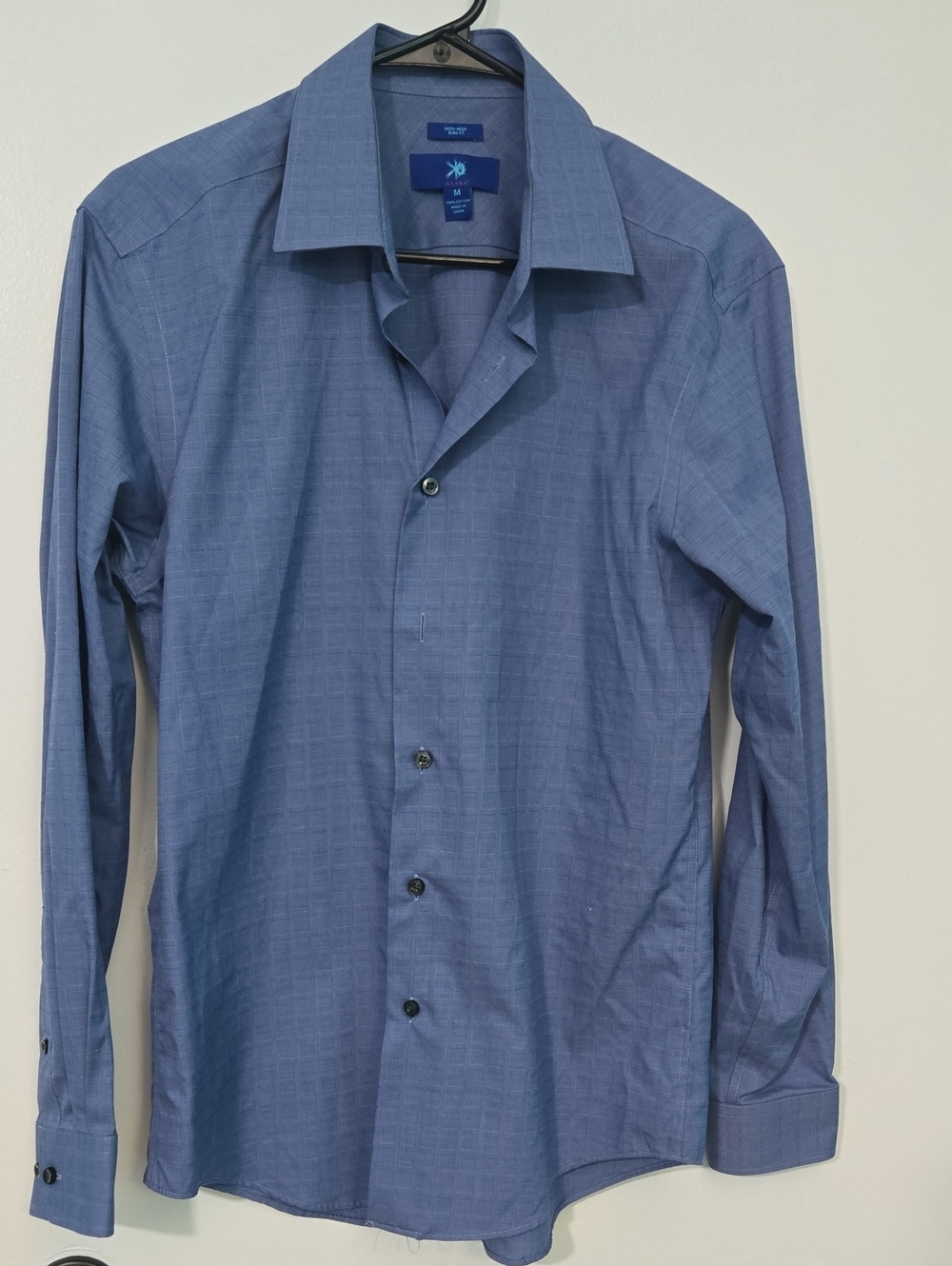 Jared Lang Men’s Blue Textured Button-Down Dress Shirt Size M 100% Cotton